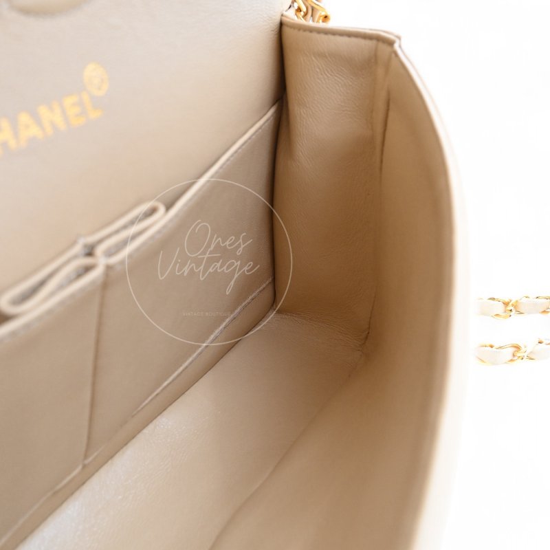 中古 Chanel 香奈兒 CF25 中型 經典 米白色 金色五金 小羊皮 口蓋包-16