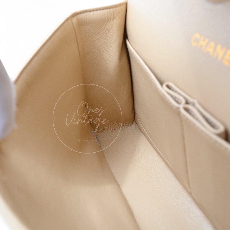 中古 Chanel 香奈兒 CF25 中型 經典 米白色 金色五金 小羊皮 口蓋包-17