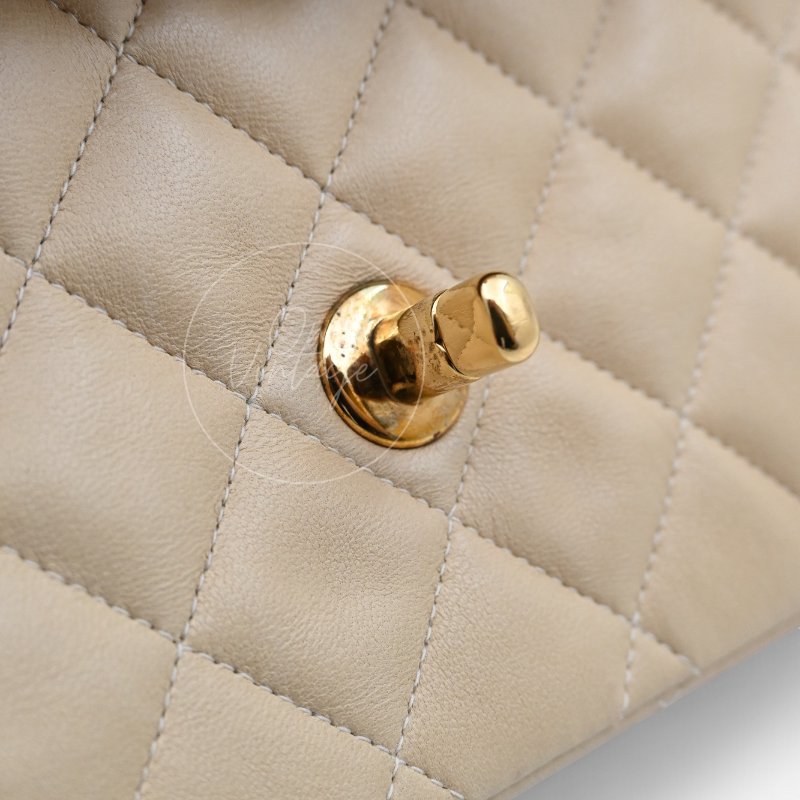 中古 Chanel 香奈兒 CF25 中型 經典 米白色 金色五金 小羊皮 口蓋包-22