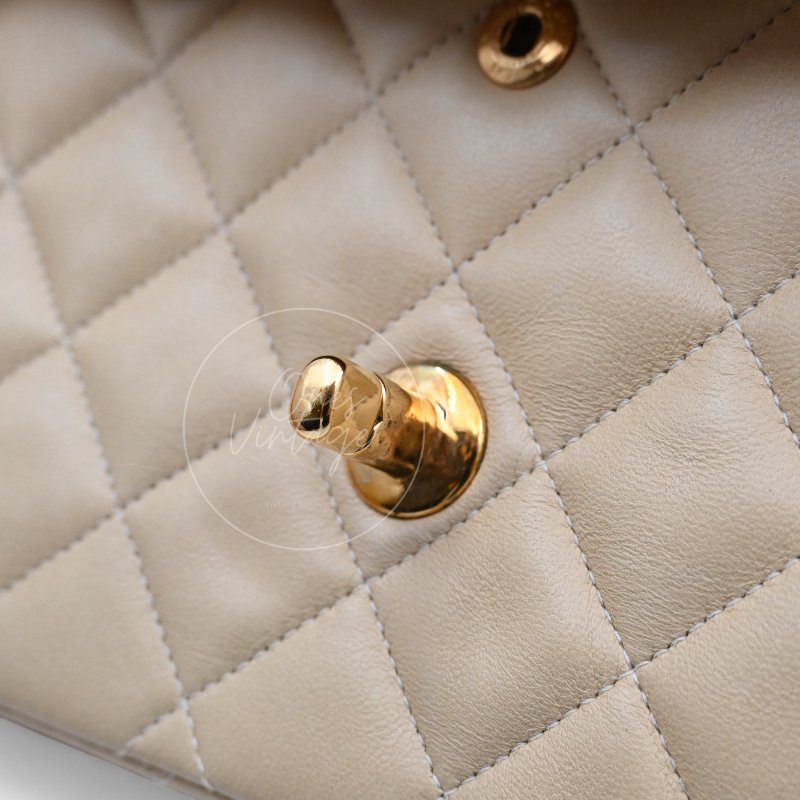 中古 Chanel 香奈兒 CF25 中型 經典 米白色 金色五金 小羊皮 口蓋包-23