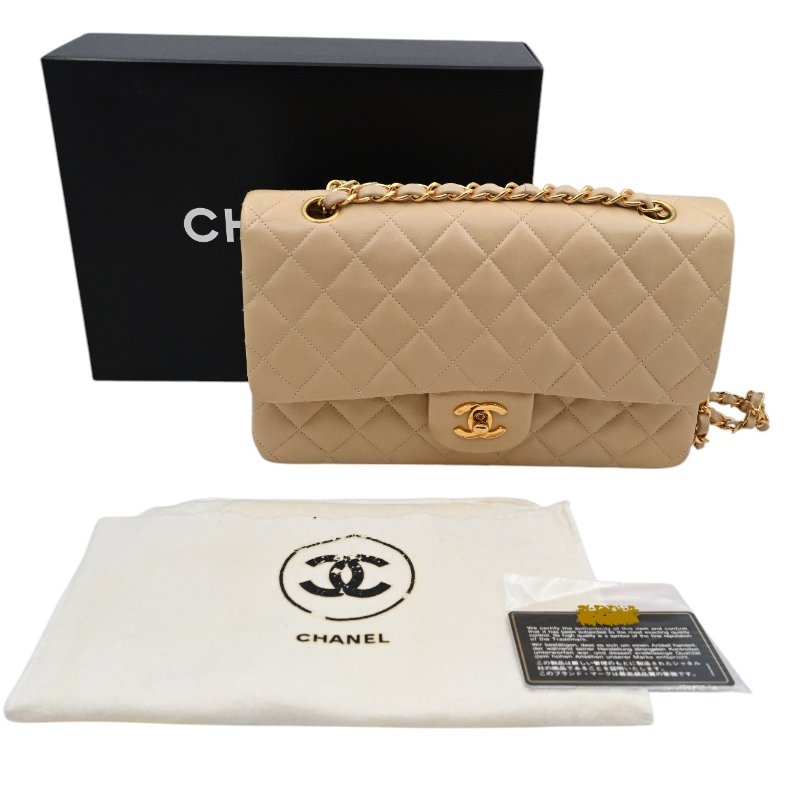 中古 Chanel 香奈兒 CF25 中型 經典 米白色 金色五金 小羊皮 口蓋包-27