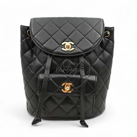 中古 Chanel 香奈兒 復古黑色小羊皮 Duma包款 後背包