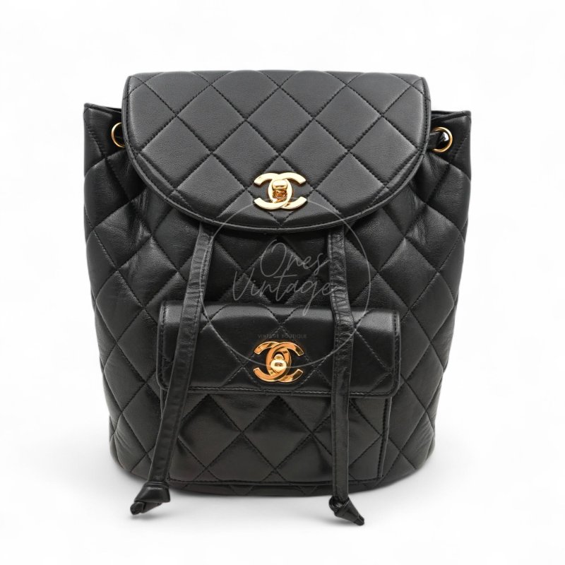 中古 Chanel 香奈兒 復古黑色小羊皮 Duma包款 後背包-0