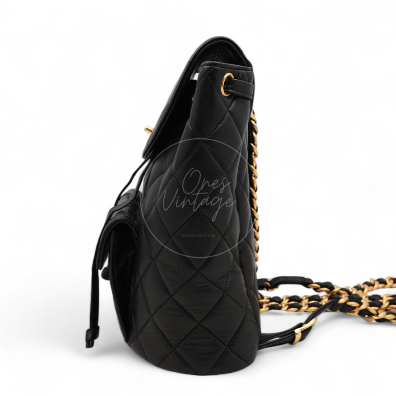 中古 Chanel 香奈兒 復古黑色小羊皮 Duma包款 後背包-1