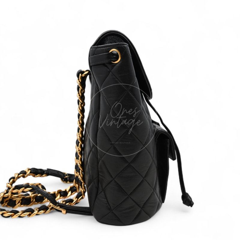 中古 Chanel 香奈兒 復古黑色小羊皮 Duma包款 後背包-2