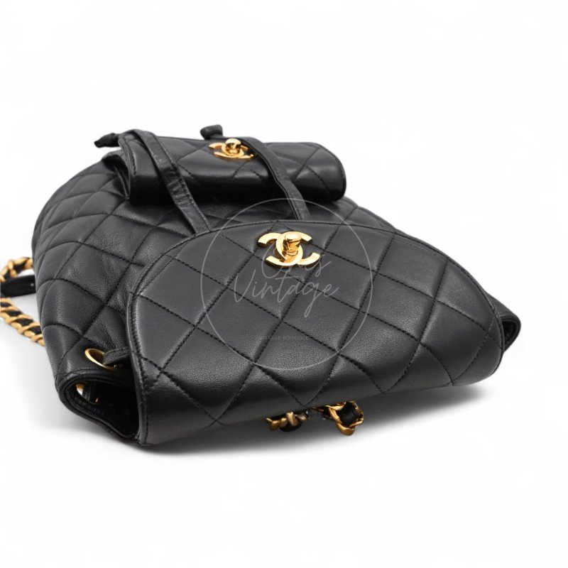 中古 Chanel 香奈兒 復古黑色小羊皮 Duma包款 後背包-3