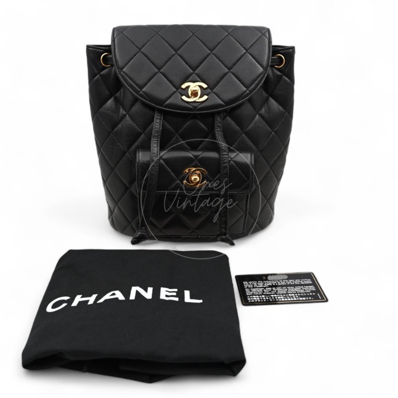 中古 Chanel 香奈兒 復古黑色小羊皮 Duma包款 後背包-4