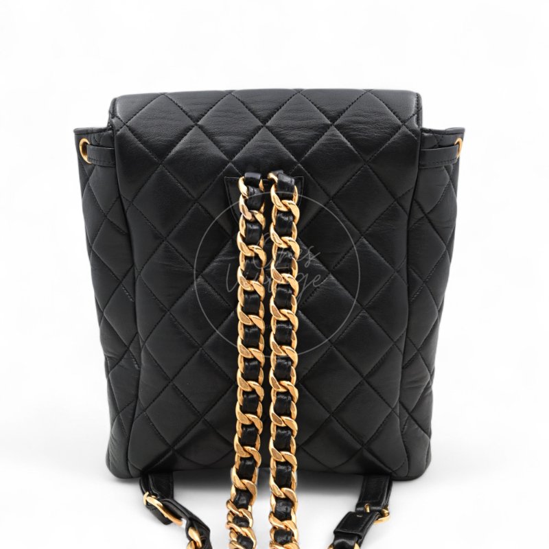 中古 Chanel 香奈兒 復古黑色小羊皮 Duma包款 後背包-6