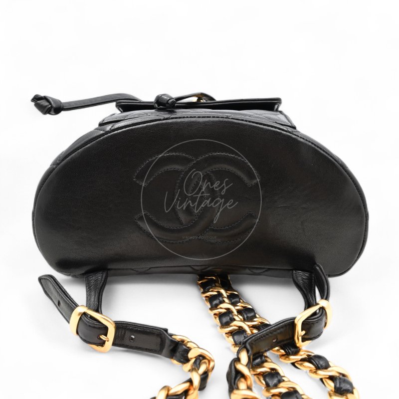 中古 Chanel 香奈兒 復古黑色小羊皮 Duma包款 後背包-7