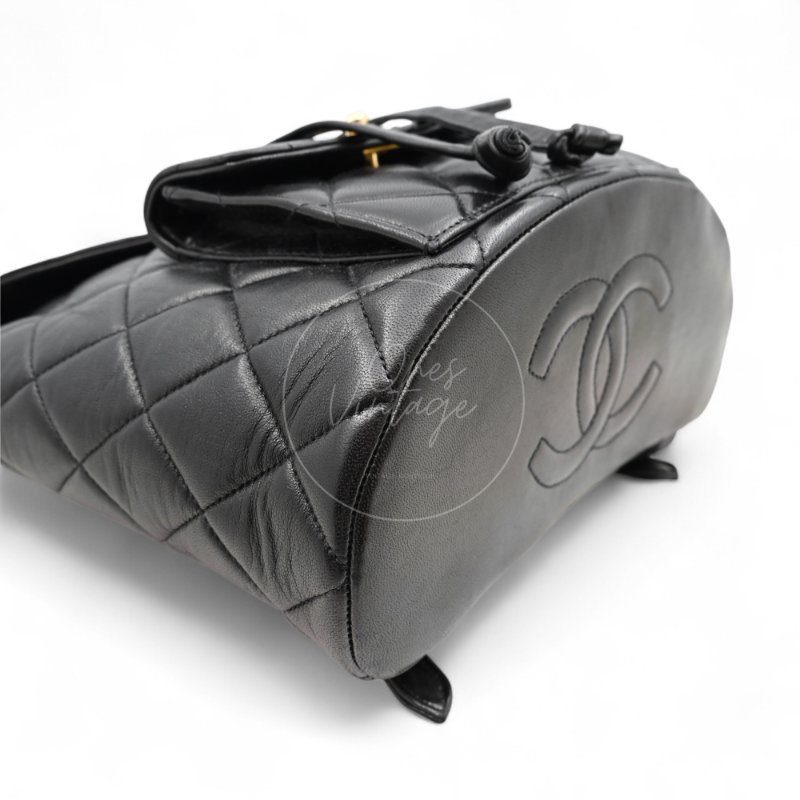 中古 Chanel 香奈兒 復古黑色小羊皮 Duma包款 後背包-8