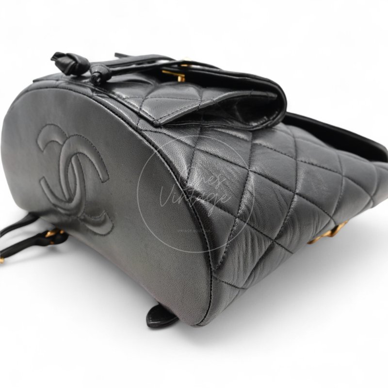 中古 Chanel 香奈兒 復古黑色小羊皮 Duma包款 後背包-9