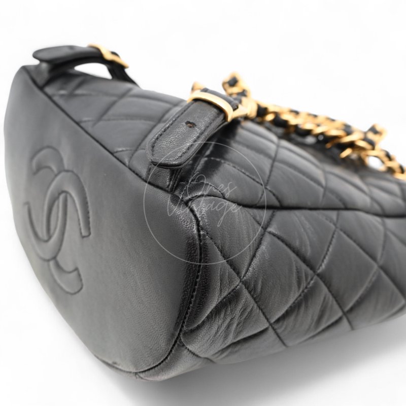 中古 Chanel 香奈兒 復古黑色小羊皮 Duma包款 後背包-11