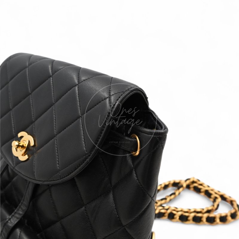 中古 Chanel 香奈兒 復古黑色小羊皮 Duma包款 後背包-12