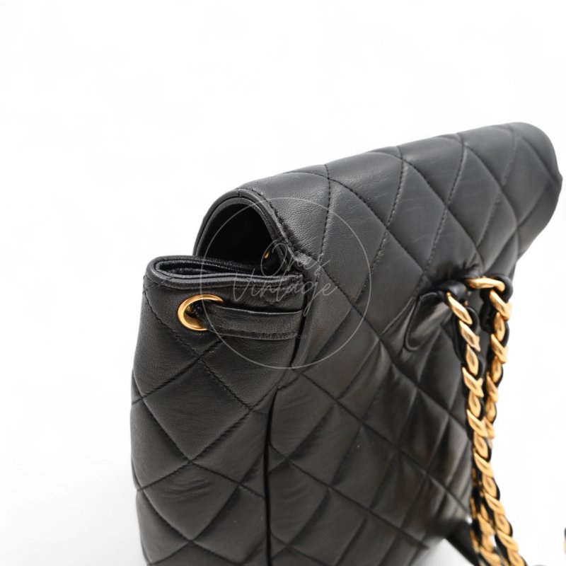 中古 Chanel 香奈兒 復古黑色小羊皮 Duma包款 後背包-13