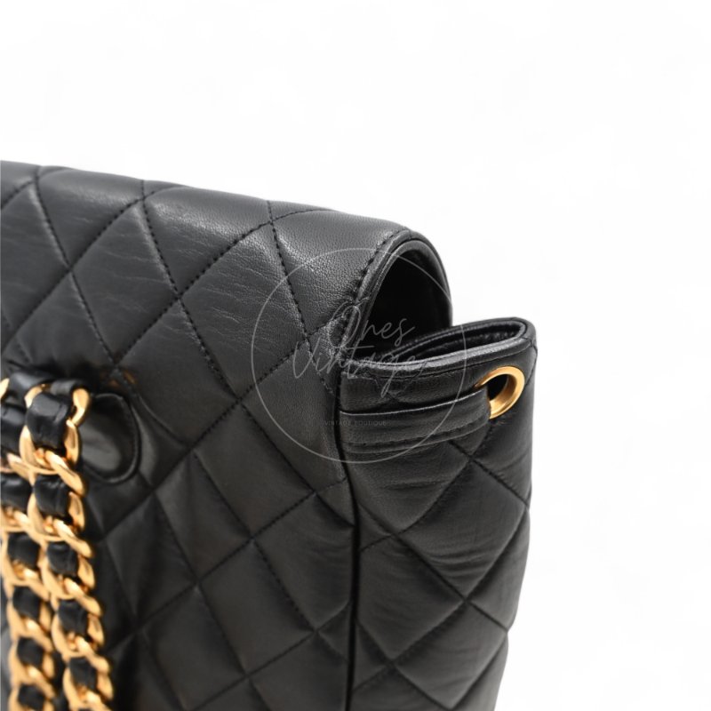 中古 Chanel 香奈兒 復古黑色小羊皮 Duma包款 後背包-14