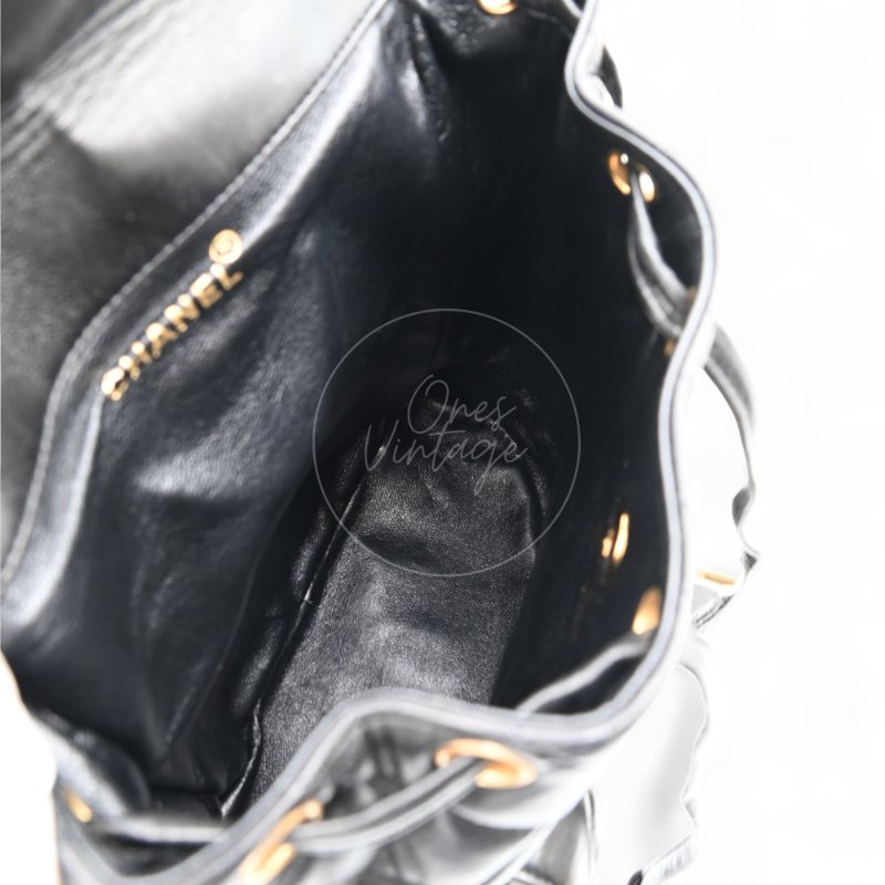 中古 Chanel 香奈兒 復古黑色小羊皮 Duma包款 後背包-15
