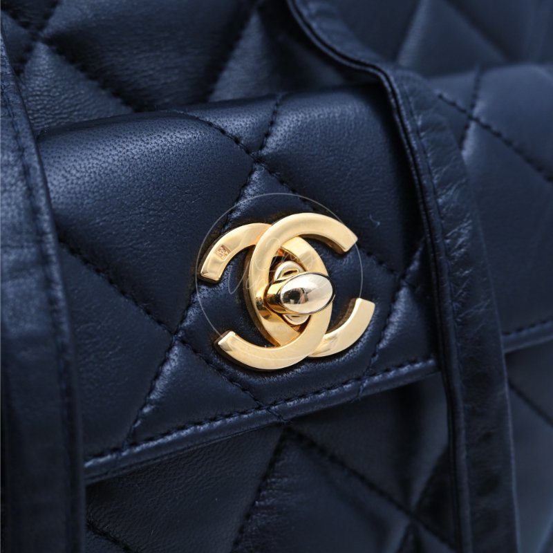 中古 Chanel 香奈兒 復古黑色小羊皮 Duma包款 後背包-19