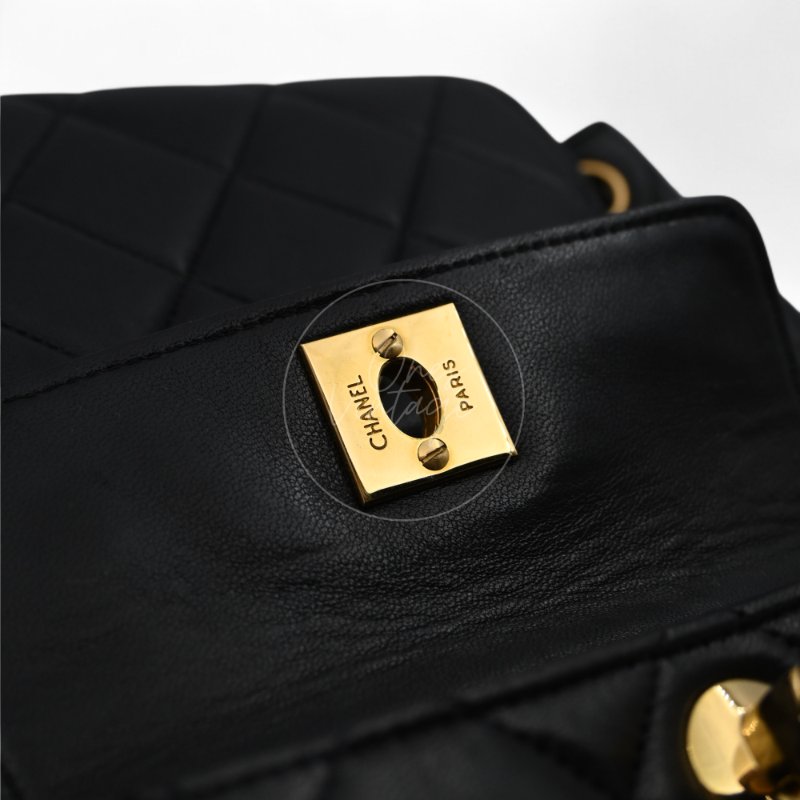 中古 Chanel 香奈兒 復古黑色小羊皮 Duma包款 後背包-20