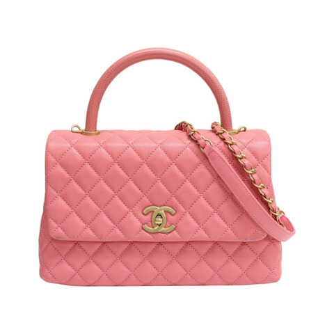 粉色 荔枝紋牛皮 Top Handle Flap Bag 肩背包 【CHANEL 香奈兒】 A92991