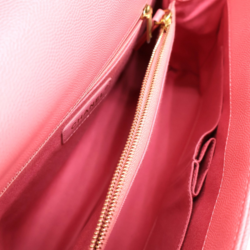 粉色 荔枝紋牛皮 Top Handle Flap Bag 肩背包 【CHANEL 香奈兒】 A92991-2