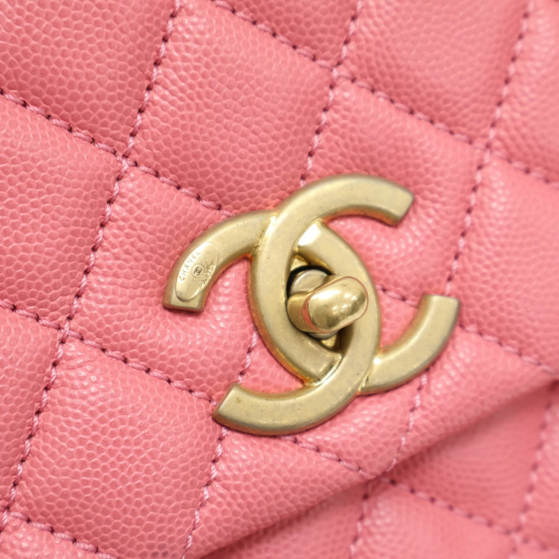 粉色 荔枝紋牛皮 Top Handle Flap Bag 肩背包 【CHANEL 香奈兒】 A92991-8