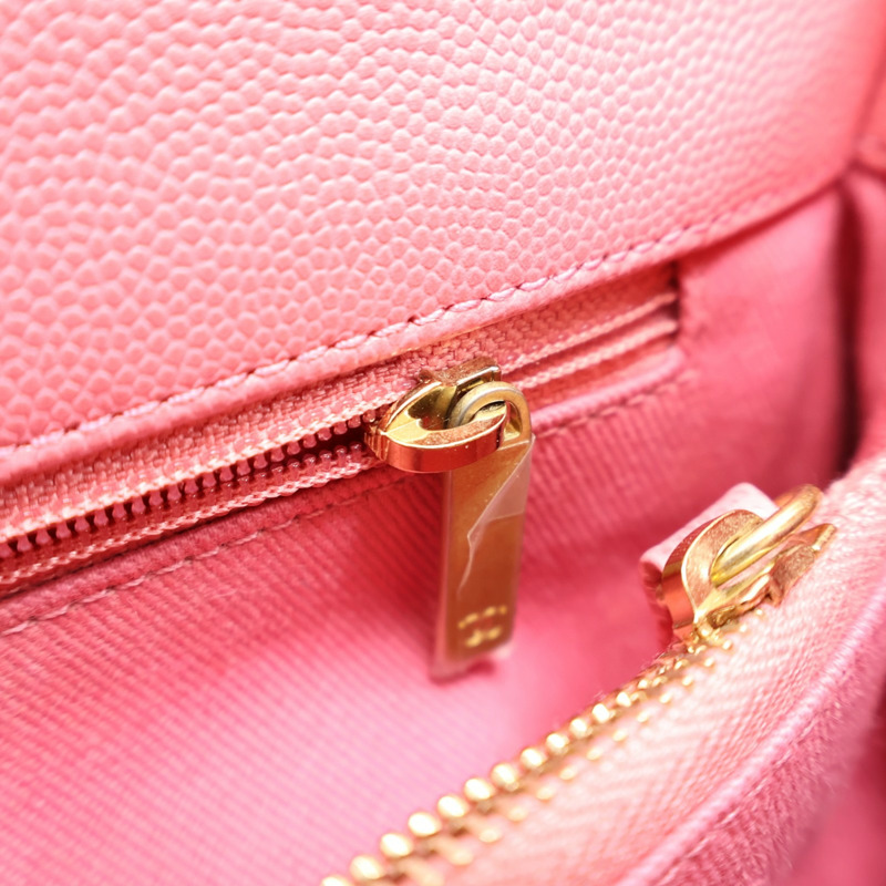 粉色 荔枝紋牛皮 Top Handle Flap Bag 肩背包 【CHANEL 香奈兒】 A92991-9