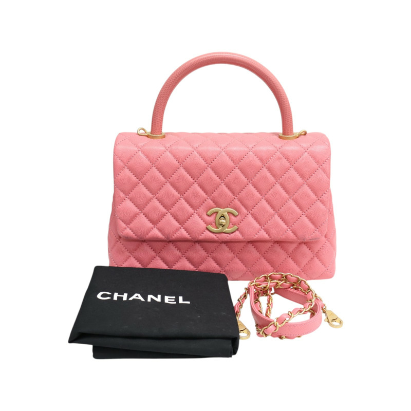 粉色 荔枝紋牛皮 Top Handle Flap Bag 肩背包 【CHANEL 香奈兒】 A92991-11