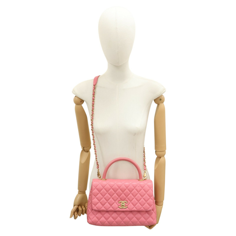 粉色 荔枝紋牛皮 Top Handle Flap Bag 肩背包 【CHANEL 香奈兒】 A92991-13