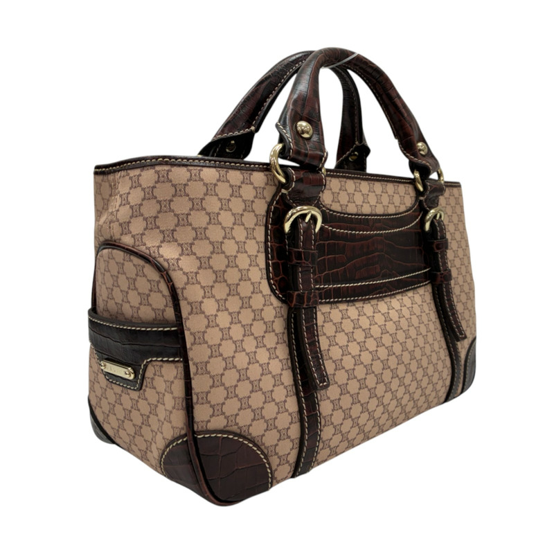 粉色 帆布 棕色 牛皮 Boogie Macadam 肩背包【CELINE 賽琳】 134022AJB-1