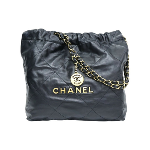 黑色 菱格紋 牛皮 22中號 肩背包【CHANEL 香奈兒】 AS3261