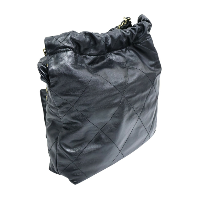 黑色 菱格紋 牛皮 22中號 肩背包【CHANEL 香奈兒】 AS3261-1