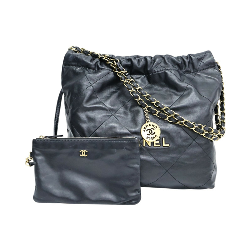 黑色 菱格紋 牛皮 22中號 肩背包【CHANEL 香奈兒】 AS3261-2