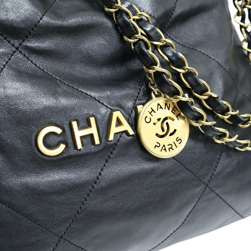 黑色 菱格紋 牛皮 22中號 肩背包【CHANEL 香奈兒】 AS3261-8