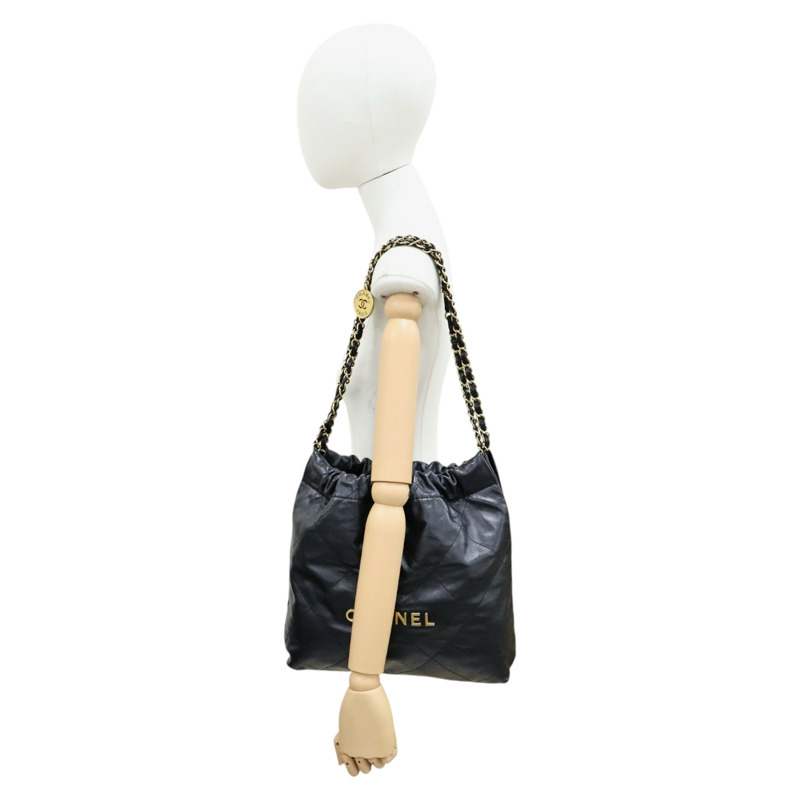 黑色 菱格紋 牛皮 22中號 肩背包【CHANEL 香奈兒】 AS3261-10