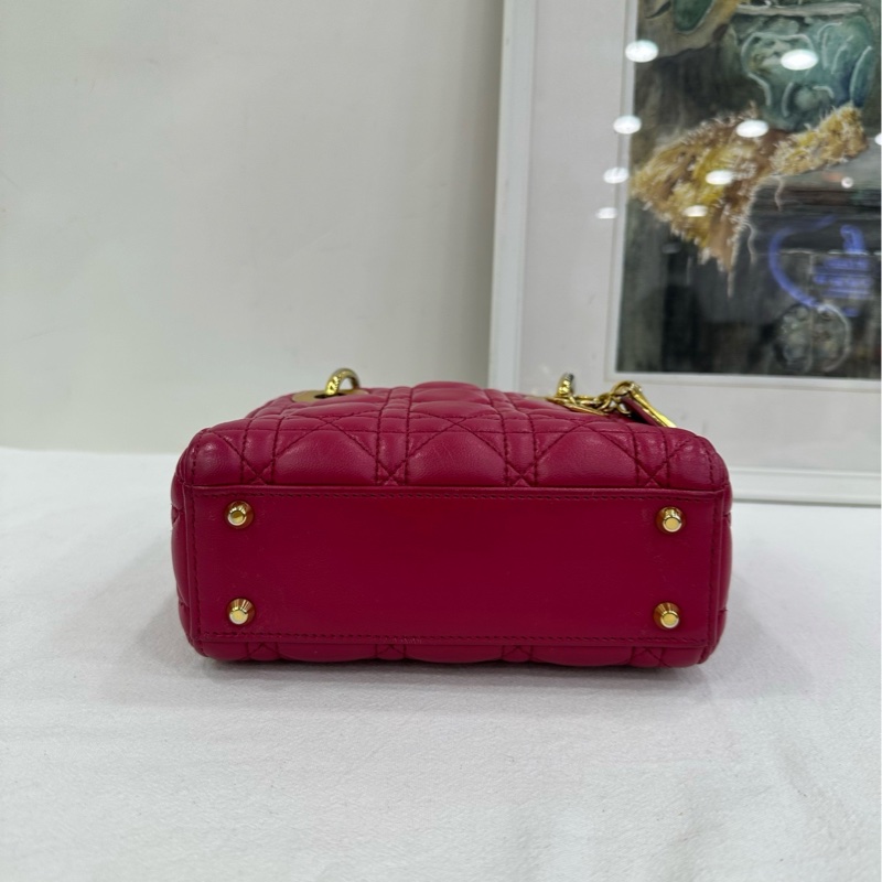 Dior 迪奧lady 三格戴妃包 紫粉色金扣 小羊皮 16年標-5