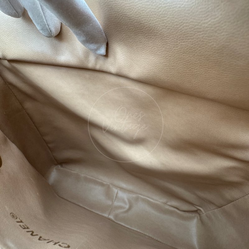 中古 Chanel 香奈兒 米色 荔枝皮 魚子醬皮革CC 托特包-15