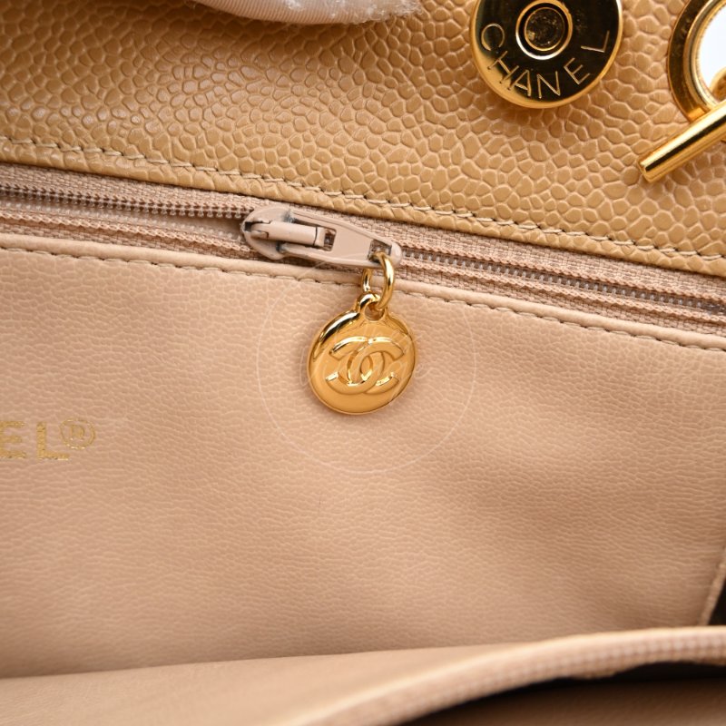 中古 Chanel 香奈兒 米色 荔枝皮 魚子醬皮革CC 托特包-23