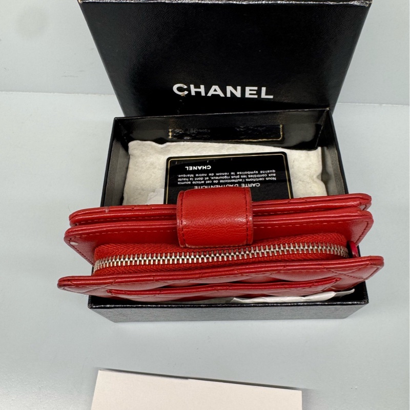 98新Chanel 香奈兒菱格紋錢包 17開 紅銀-2