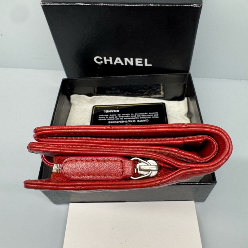 98新Chanel 香奈兒菱格紋錢包 17開 紅銀-3