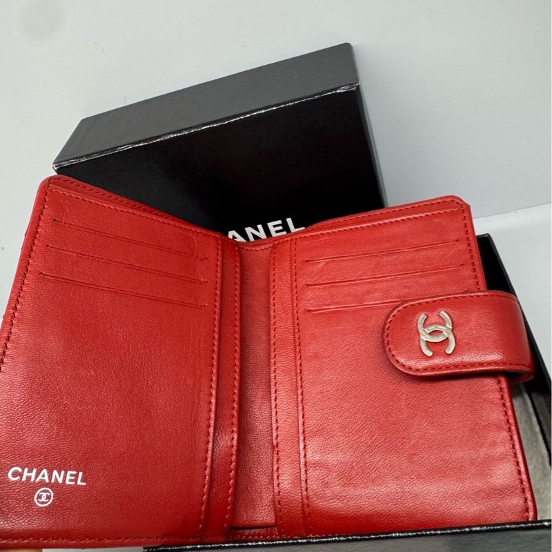 98新Chanel 香奈兒菱格紋錢包 17開 紅銀-7