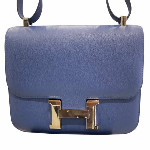 HERMES 愛馬仕 CONSTANCE 24  藍色 皮革 銀釦