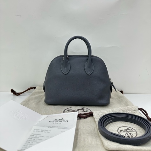 愛馬仕mini bolide evercolor皮石板灰銀扣W刻25年購證