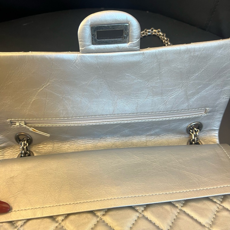 CHANEL 香奈兒 銀色2.55中號單肩斜挎鏈條包 15開-5