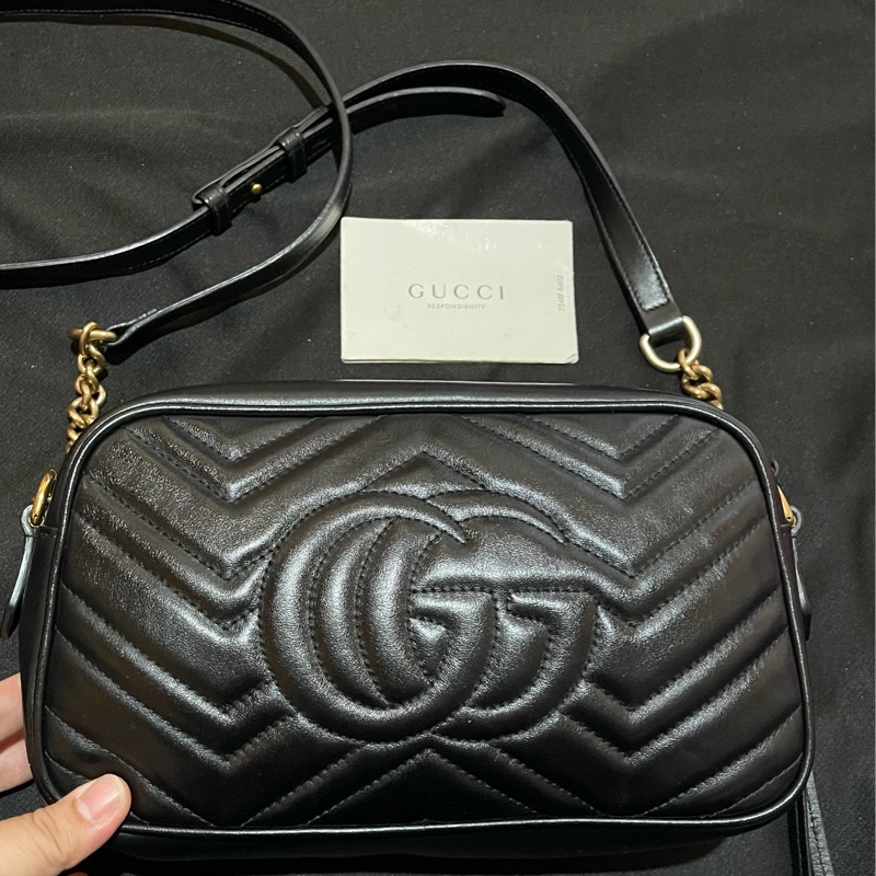 Gucci MARMONT馬夢系列金釦黑相機包-1