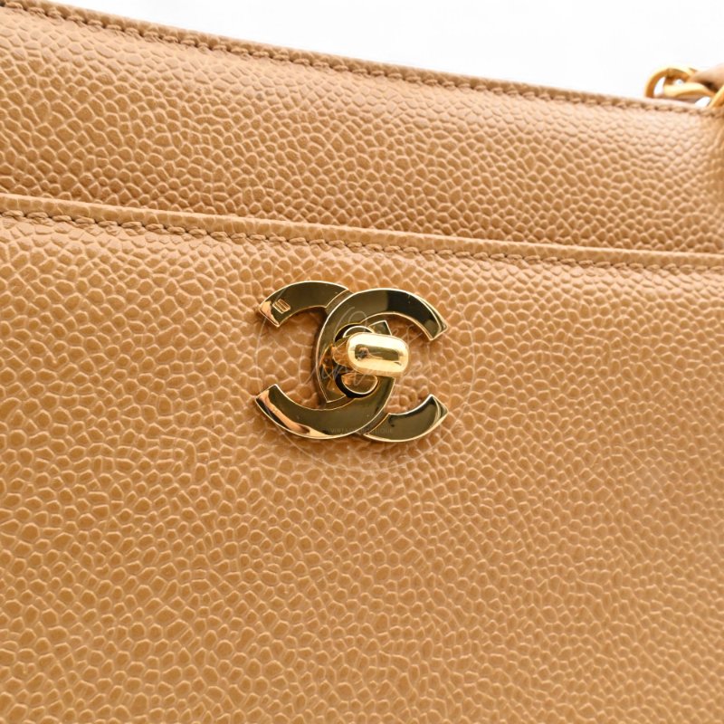 中古 Chanel 香奈兒 米色 荔枝皮 魚子醬皮革 托特包 Tote Bag-4