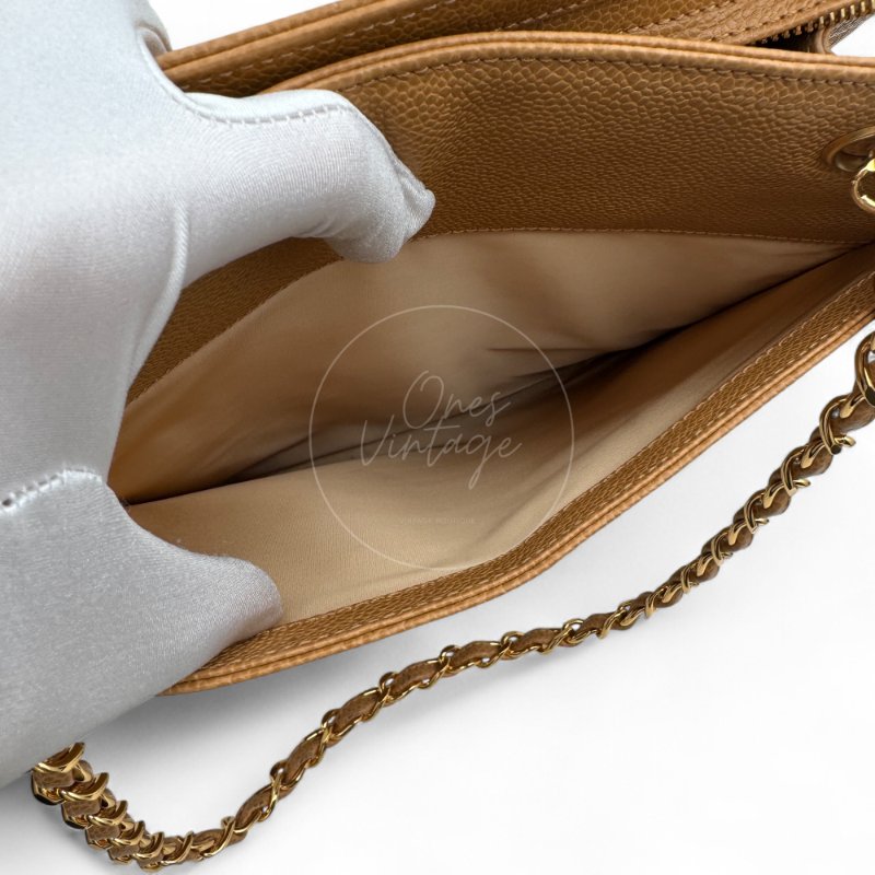 中古 Chanel 香奈兒 米色 荔枝皮 魚子醬皮革 托特包 Tote Bag-21