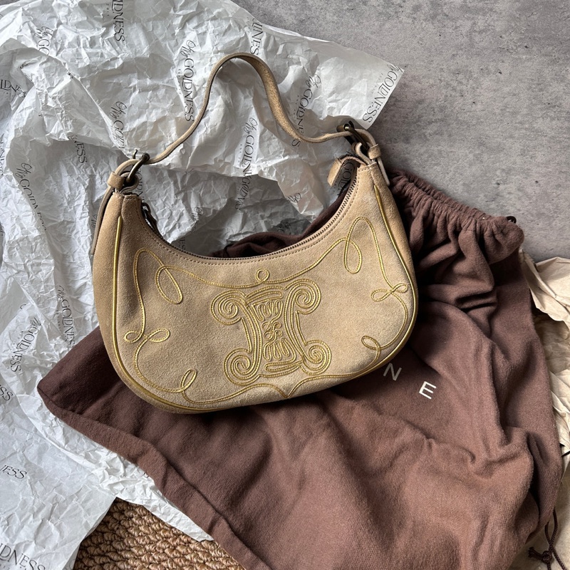 中古包 Celine Vintage 稀有凱旋門圖騰半月hobo包-0
