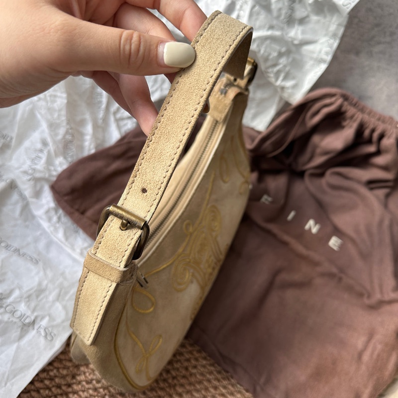 中古包 Celine Vintage 稀有凱旋門圖騰半月hobo包-3