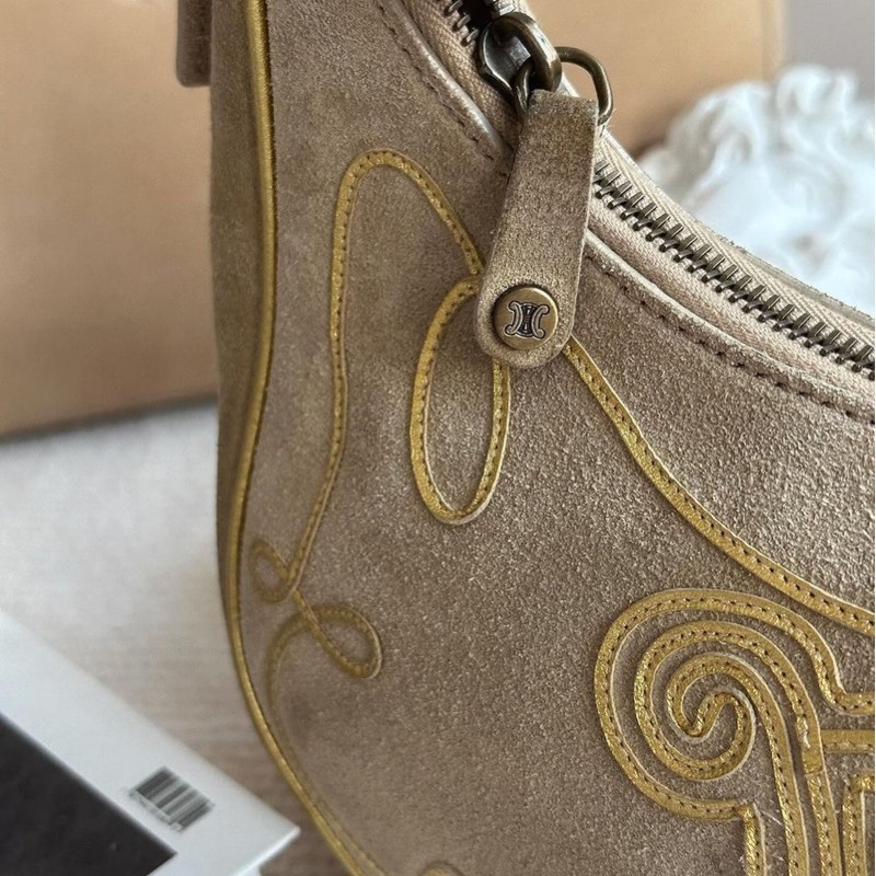 中古包 Celine Vintage 稀有凱旋門圖騰半月hobo包-10