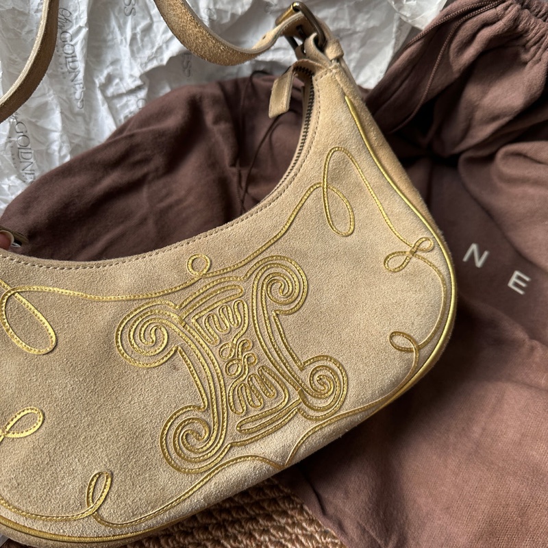 中古包 Celine Vintage 稀有凱旋門圖騰半月hobo包-11